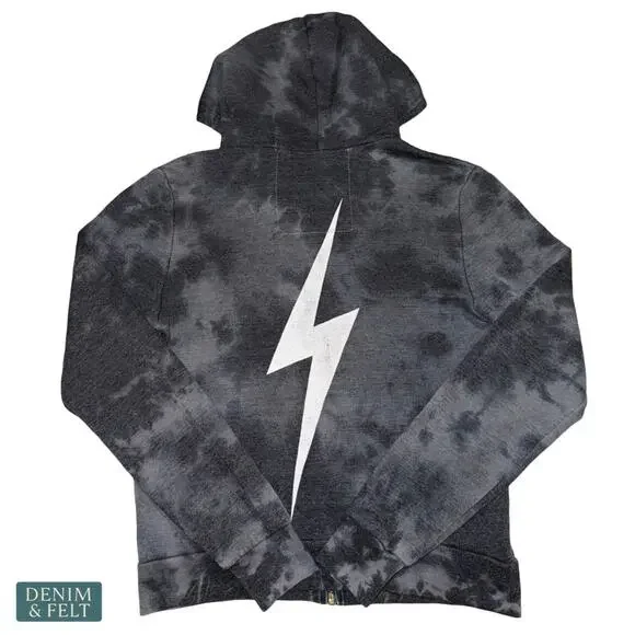 Aviator Nation Hand Dyed Bolt Zip Hoodie Vintage Charcoal Lightning XS Lounge - Picture 6 of 9
